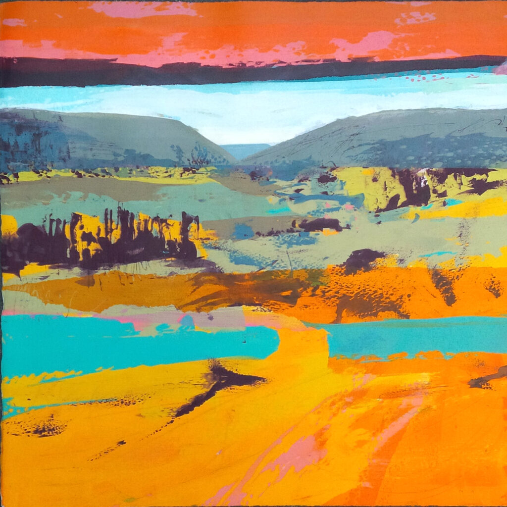 Orange Landscape Silkscreen Painting Gail Mason