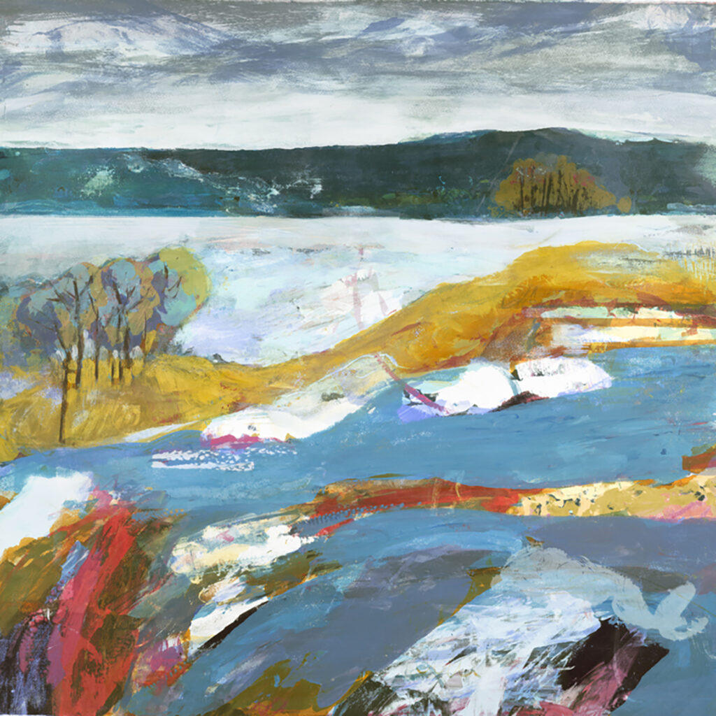 River Running Silkscreen Painting Gail Mason