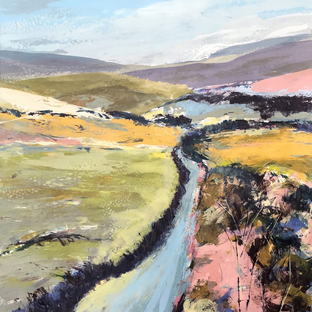 Into The Hills Silkscreen Painting 76x76cm SOLD Gail Mason