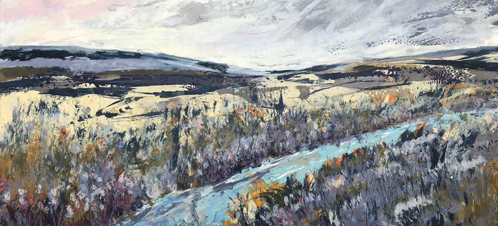 Gail Mason 'Waters Edge' silkscreen painting 76x35 Available