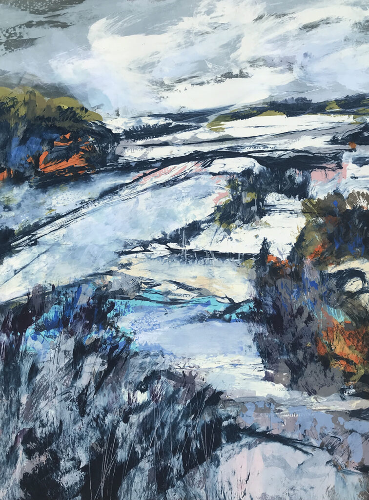 Gail Mason 'Winter Fields' Silkscreen Painting 65x76cm SOLD