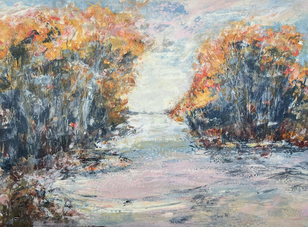 Autumn Pool Silkscreen Painting 56x76cm Available