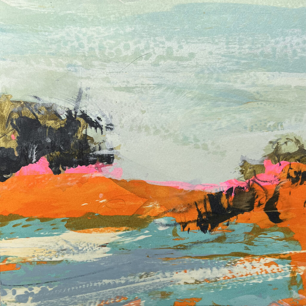 Lovely Day Silkscreen Painting 31x31cm Available Gail Mason