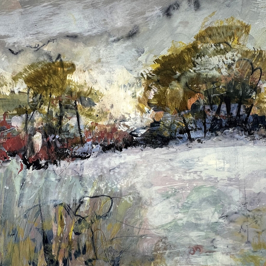Spinney Silkscreen Painting 31x31cm Available Gail Mason