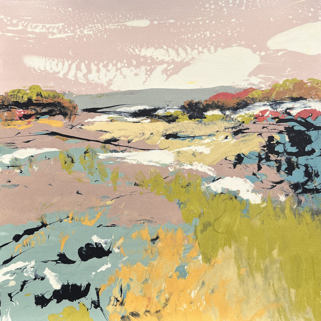 Spring Green Silkscreen Painting 56x76cm Available Gail Mason
