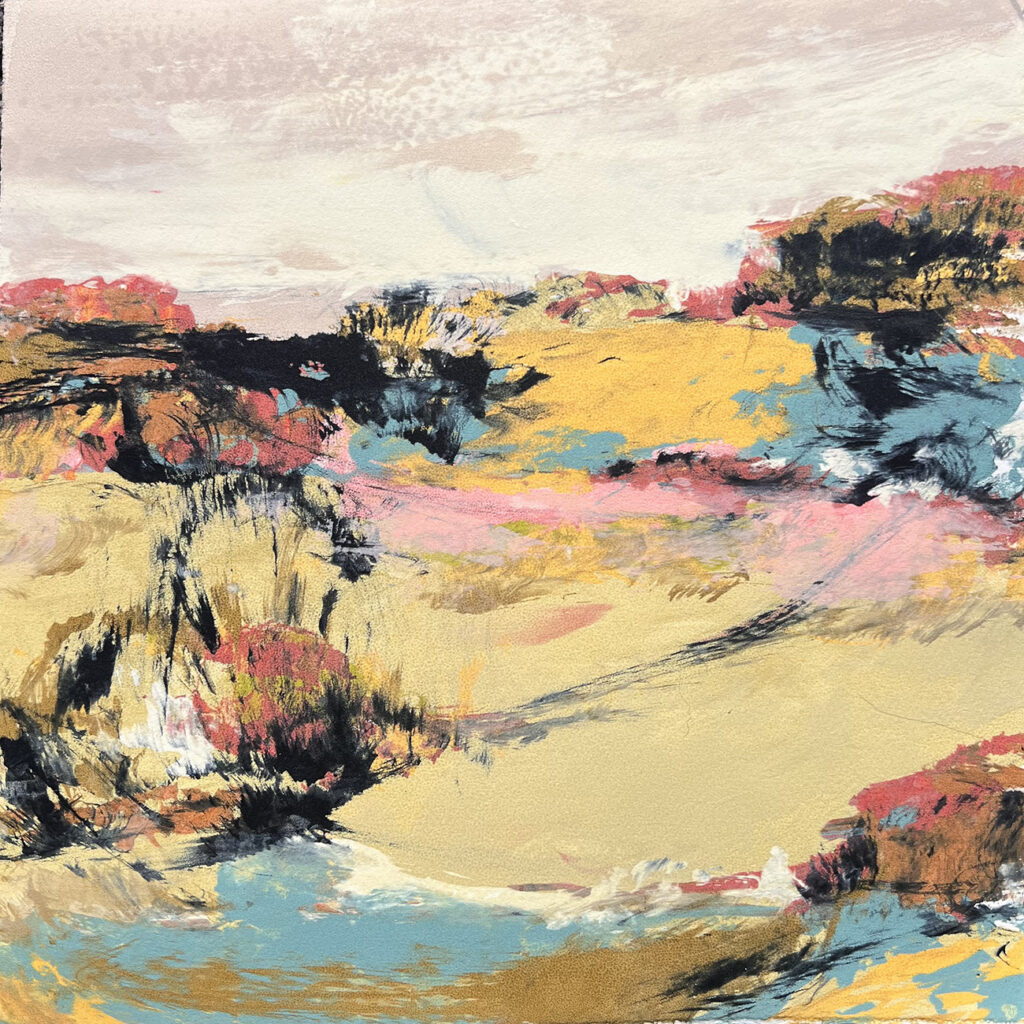 Pasture Silkscreen Painting 31x31cm Available Gail Mason